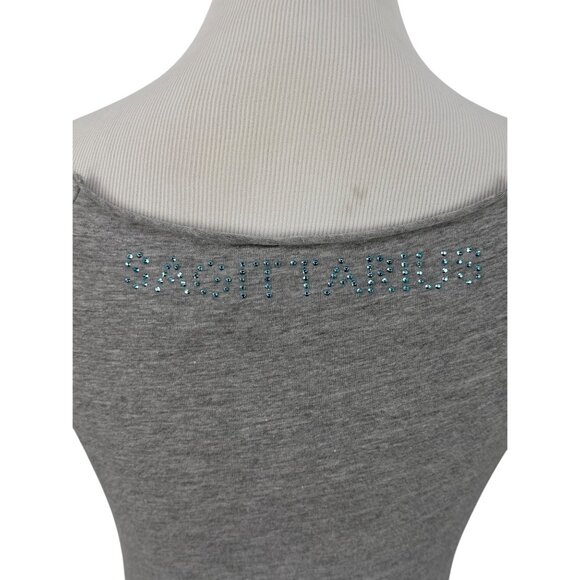 Vtg 90s NWT Gray Studded Sagittarius Zodiac Tee | McBling Noughties Grunge Y2K M - Picture 7 of 15